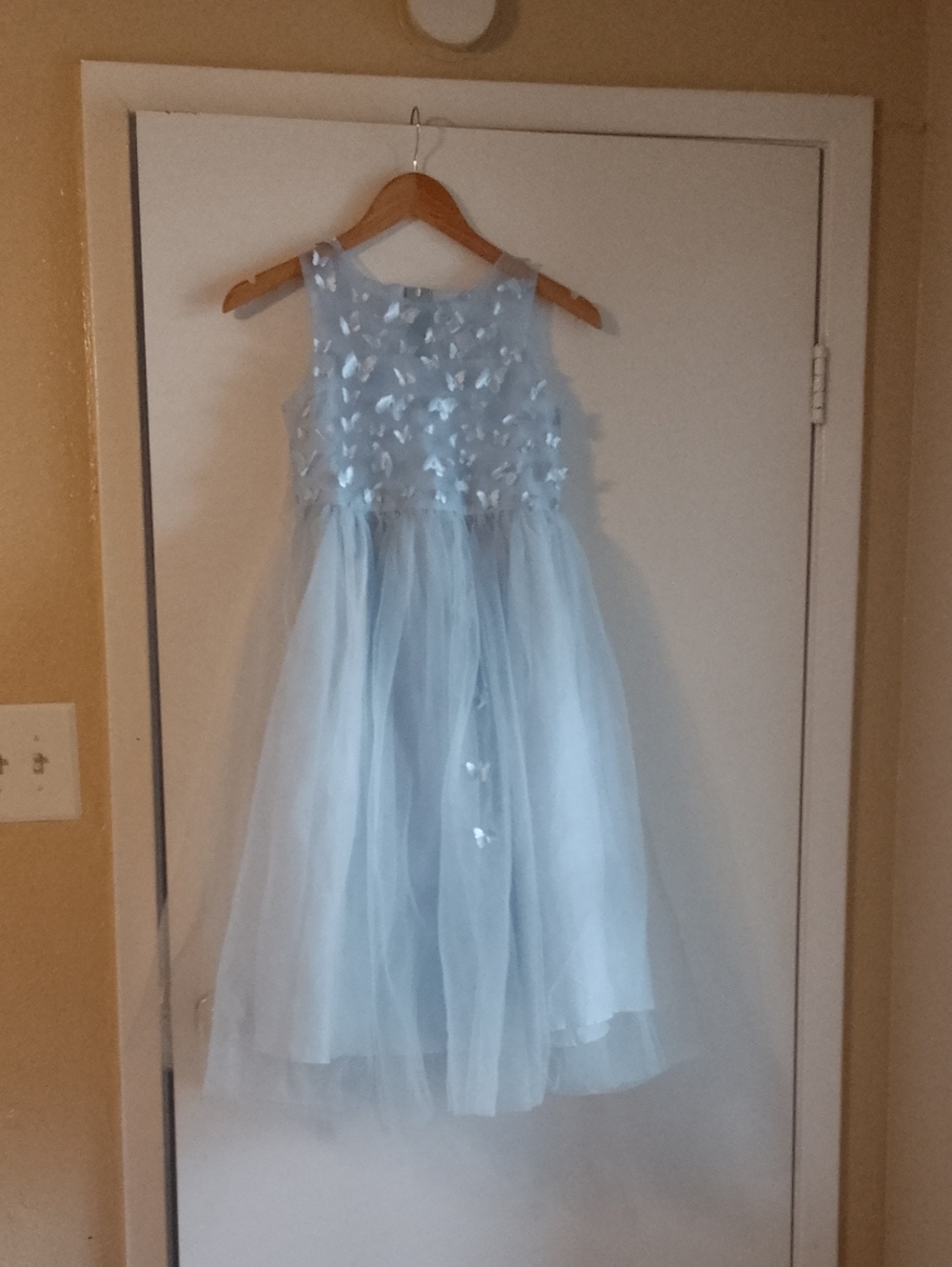 Sky Blue Tulle Flower-Appliqué Girls' Formal Dress